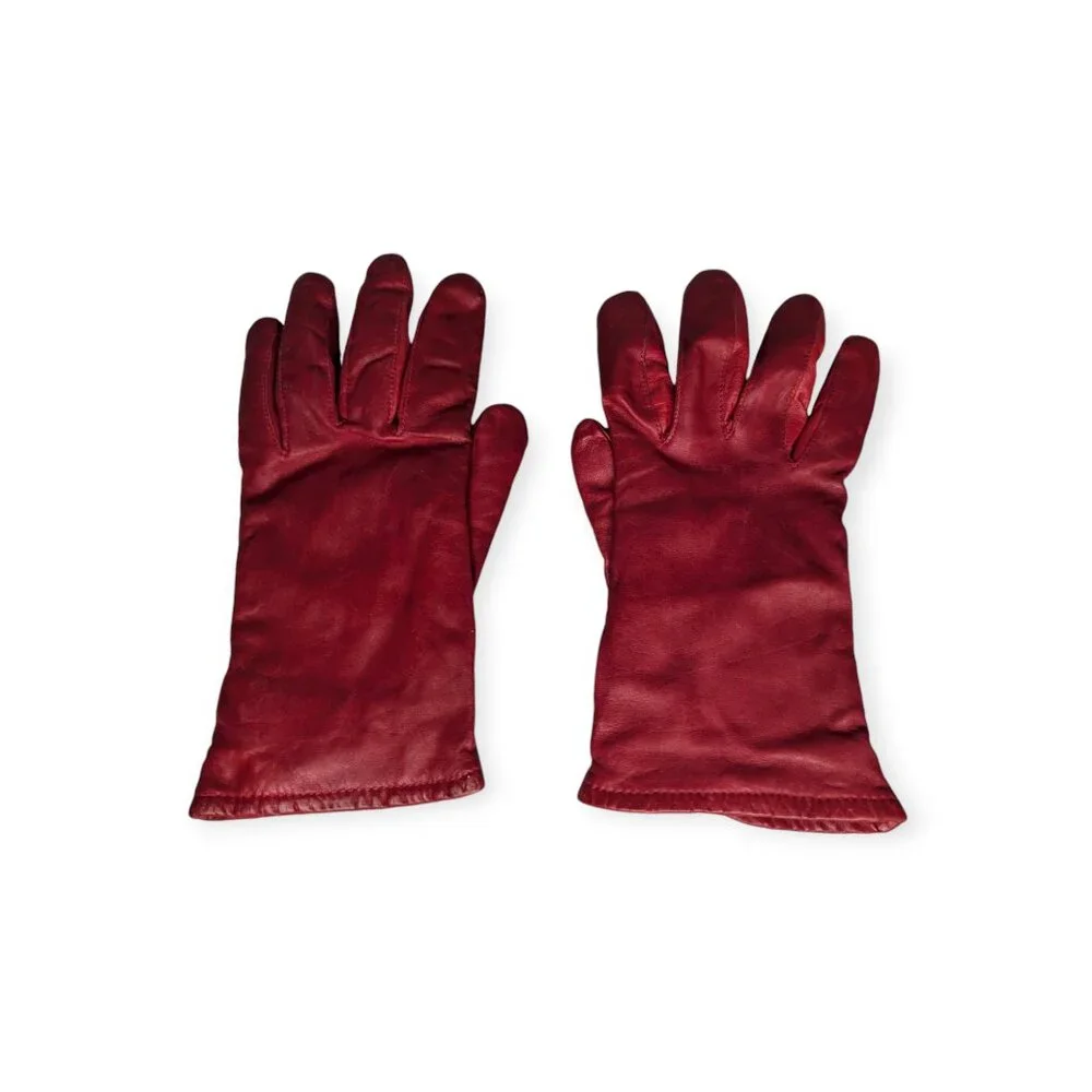 Vintage Genuine Red Leather Lined Women's Gloves One Size Fits Most